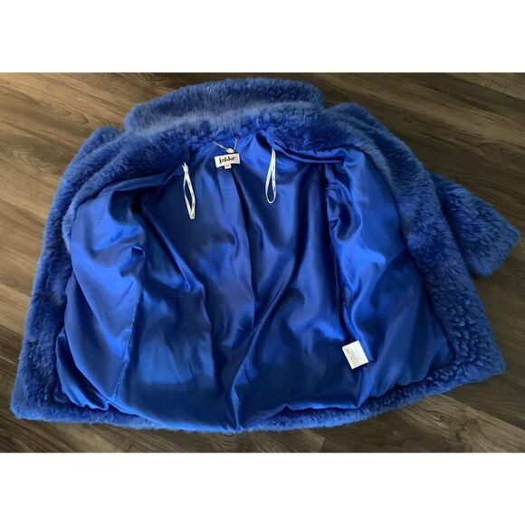 JAKKE Anthropologie 100% Fake Fur GRAPHIC Fuzzy BLUE Coat Jacket sz 2 - Picture 5 of 10
